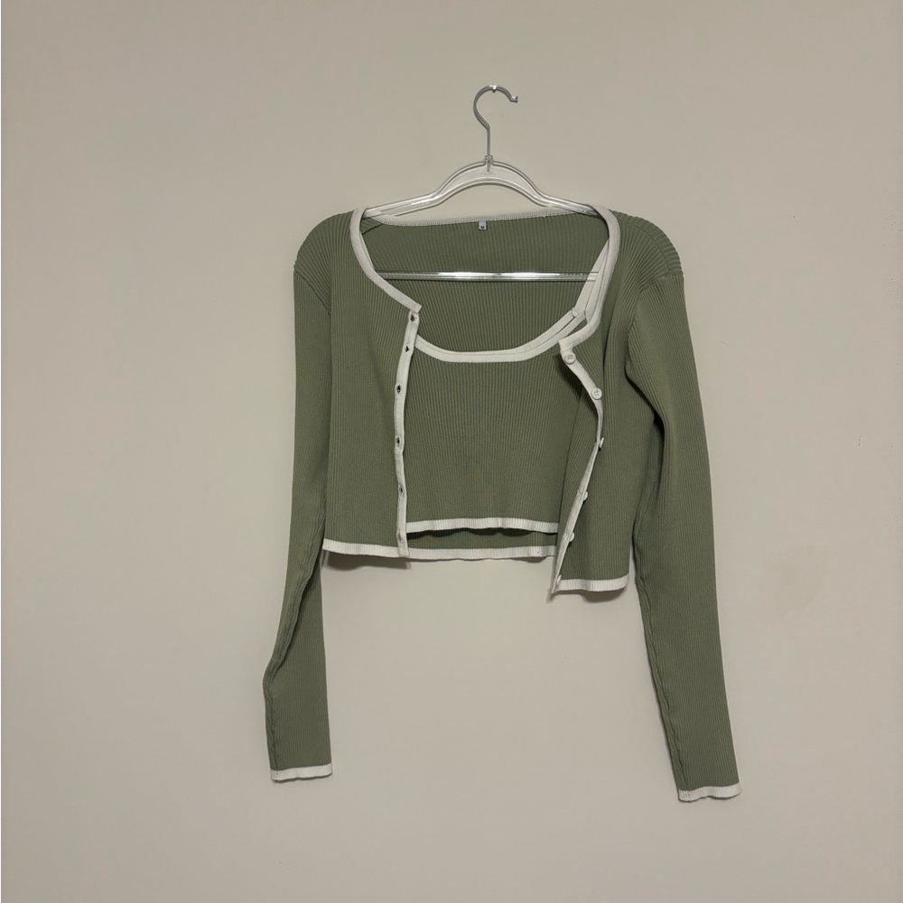 Amazon Sage Green Button-Up Women's Top